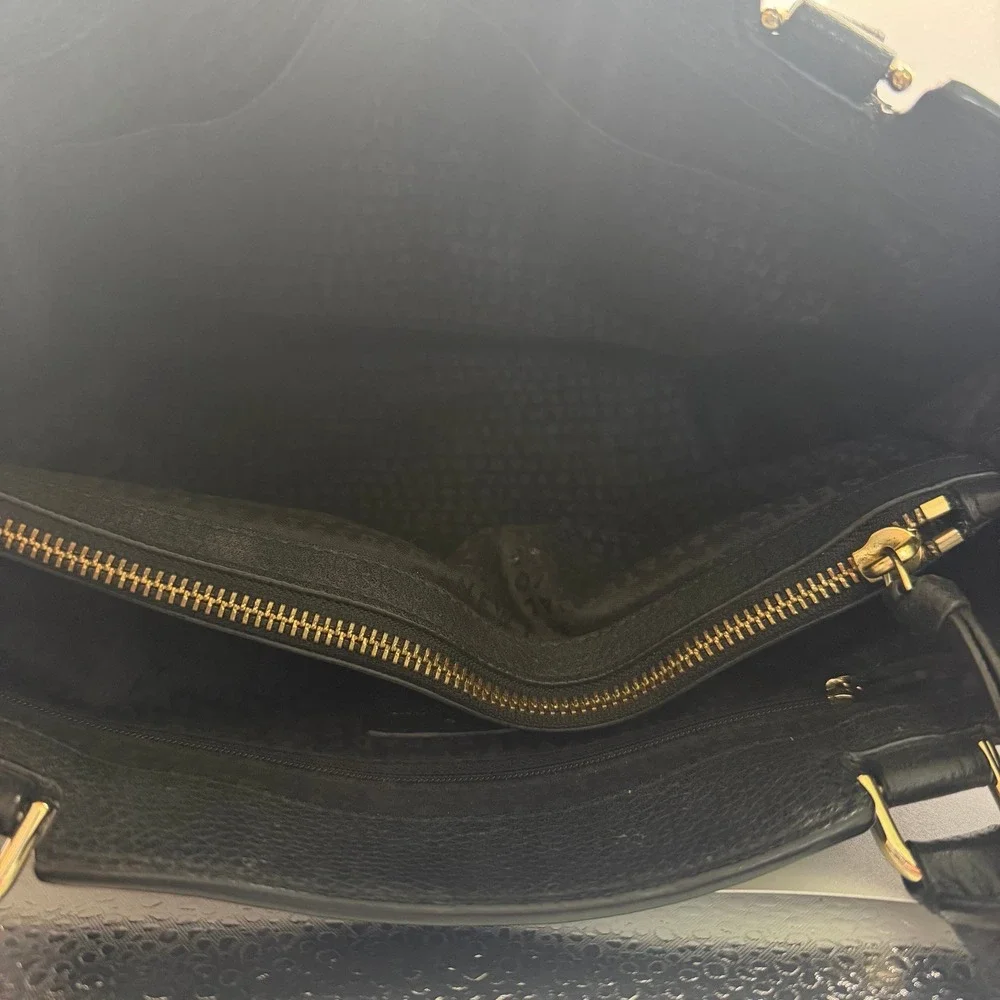 Kate Spade New York Tote Bag Womens Black Good Pebbled Leather Tassel Gold Logo